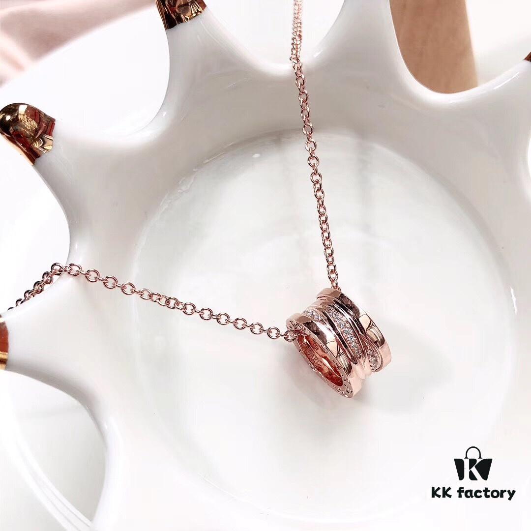 New Arrival! Bvlgari B.zero Design Legend Series Diamond-Paved Spiral Rose Gold and White Gold Necklace