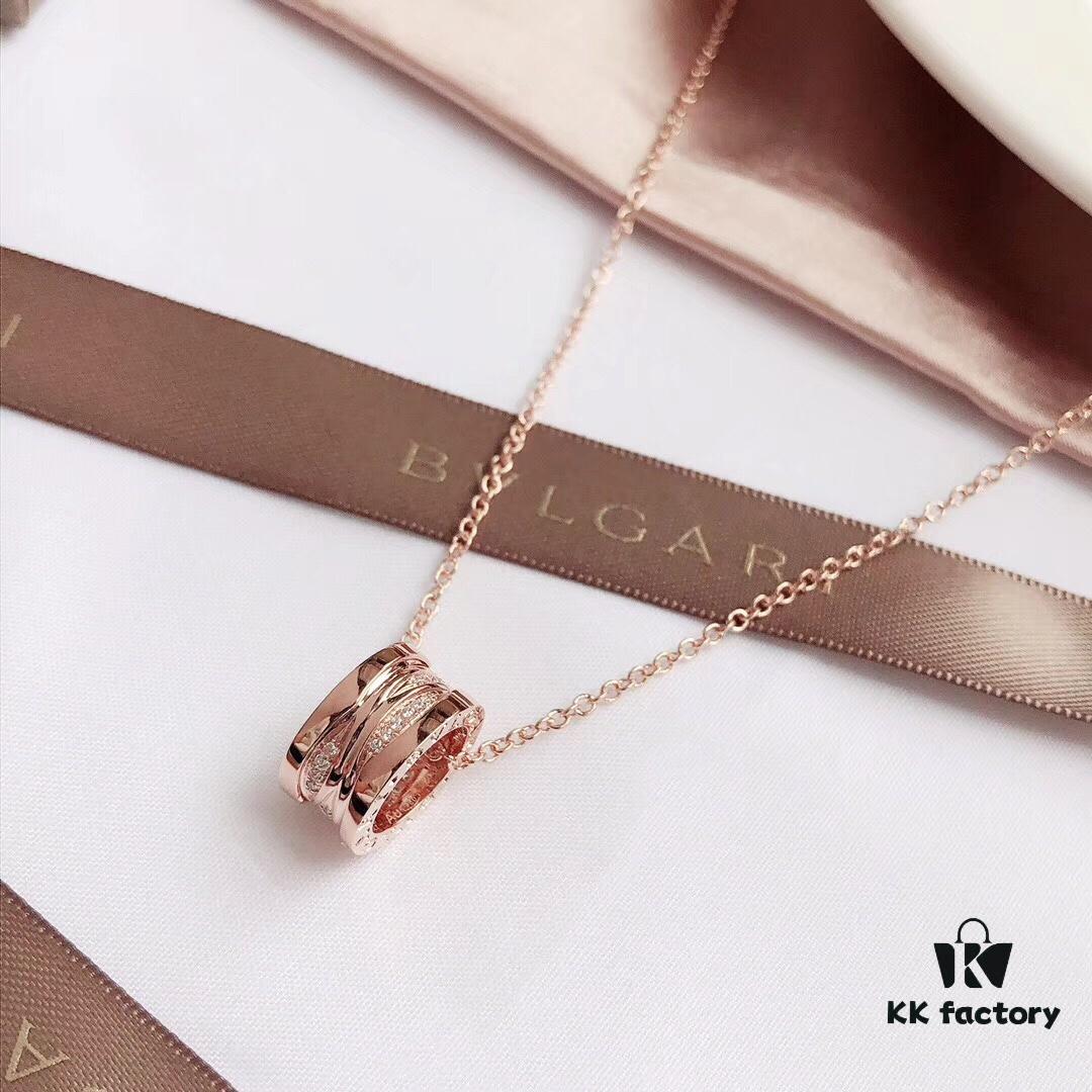 New Arrival! Bvlgari B.zero Design Legend Series Diamond-Paved Spiral Rose Gold and White Gold Necklace