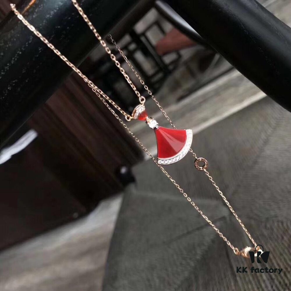 Bvlgari Silver Edition Pendant Necklace, 925 Sterling Silver with 18K Gold Plating, Swarovski Crystals and Natural Mother-of-Pearl Inlay