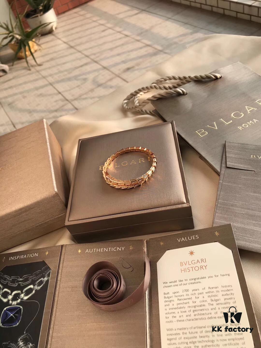 Bvlgari Serpenti Viper Full Diamond Snake Bone Bracelet in S925 Silver with 18K Gold Plating