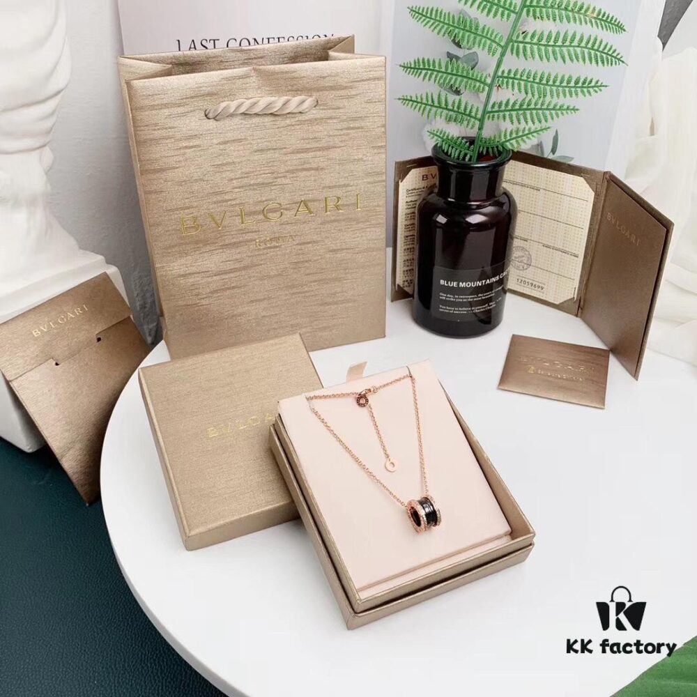 BVLGARI / B.zero1 Necklace with Iconic Spiral Design, Black Ceramic and Diamond-Paved Edges