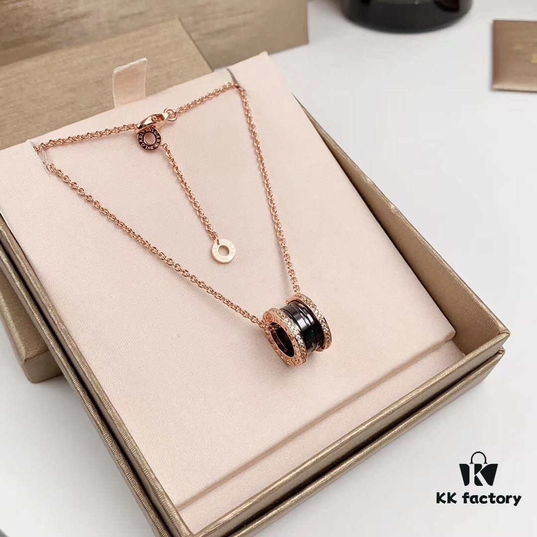 BVLGARI / B.zero1 Necklace with Iconic Spiral Design, Black Ceramic and Diamond-Paved Edges