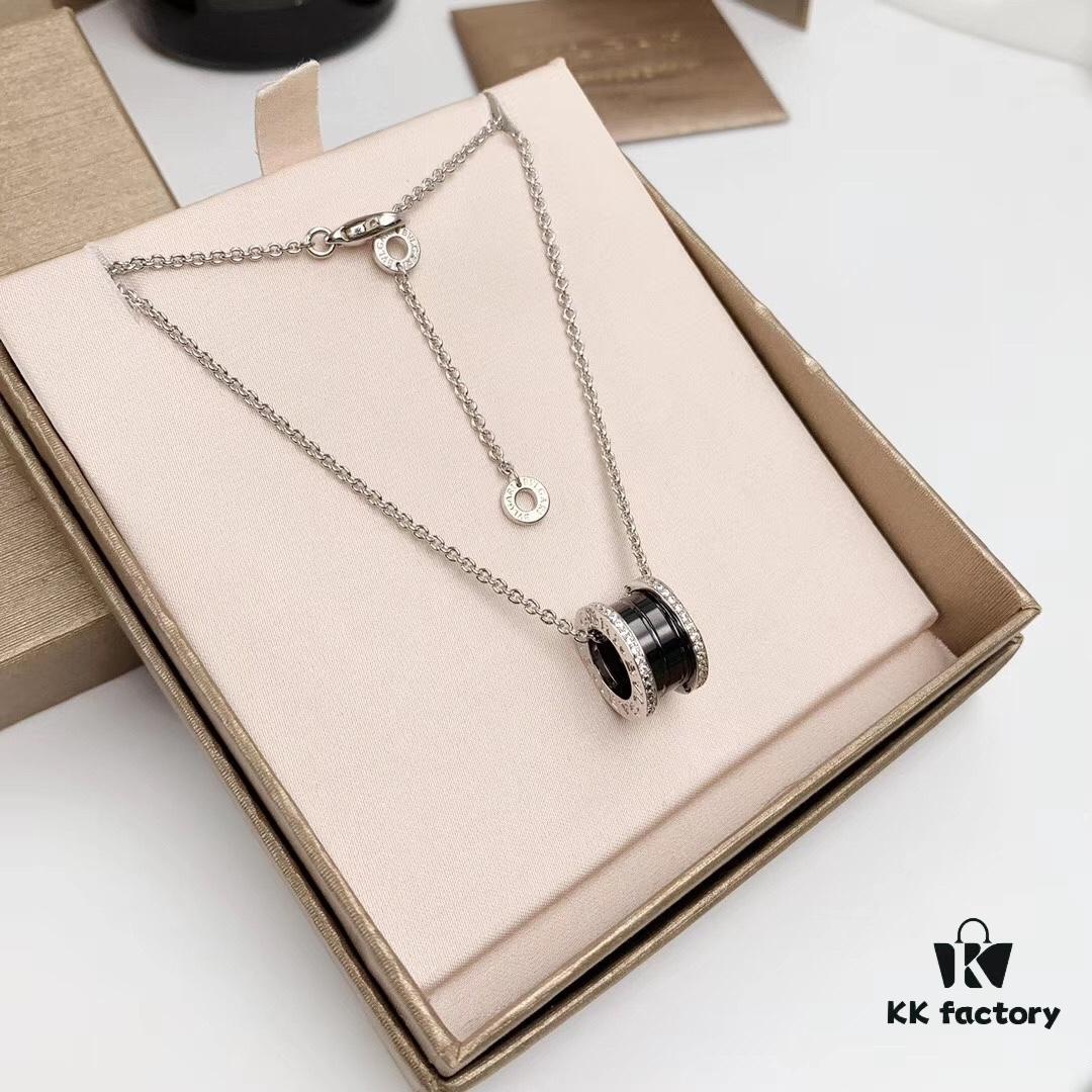 BVLGARI / B.zero1 Necklace with Iconic Spiral Design, Black Ceramic and Diamond-Paved Edges