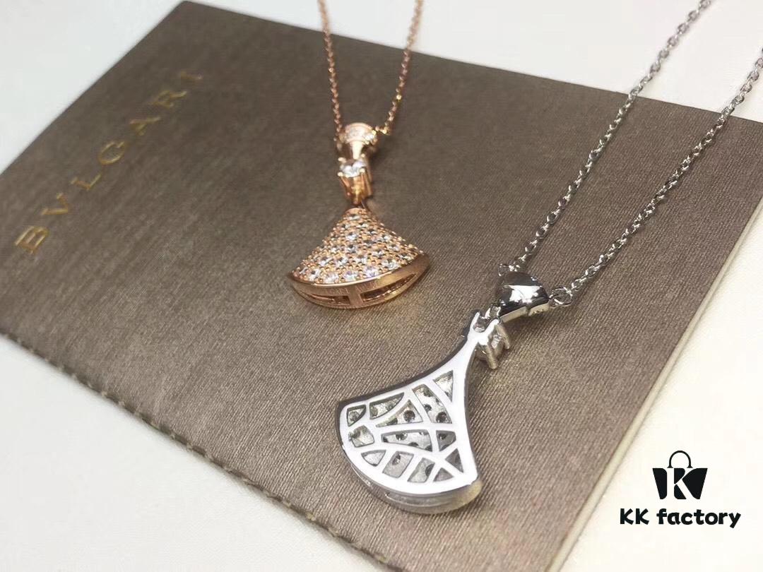 Top-Tier Replica BVLGARI Diva Series Fan-Shape Full Diamond Set: Dress Necklace, Bracelet, and Earrings - Luxury Custom Design in 18K Rose Gold/White Gold Plated Pure Silver with 925 Sterling Silver Anti-Allergy Ear Posts