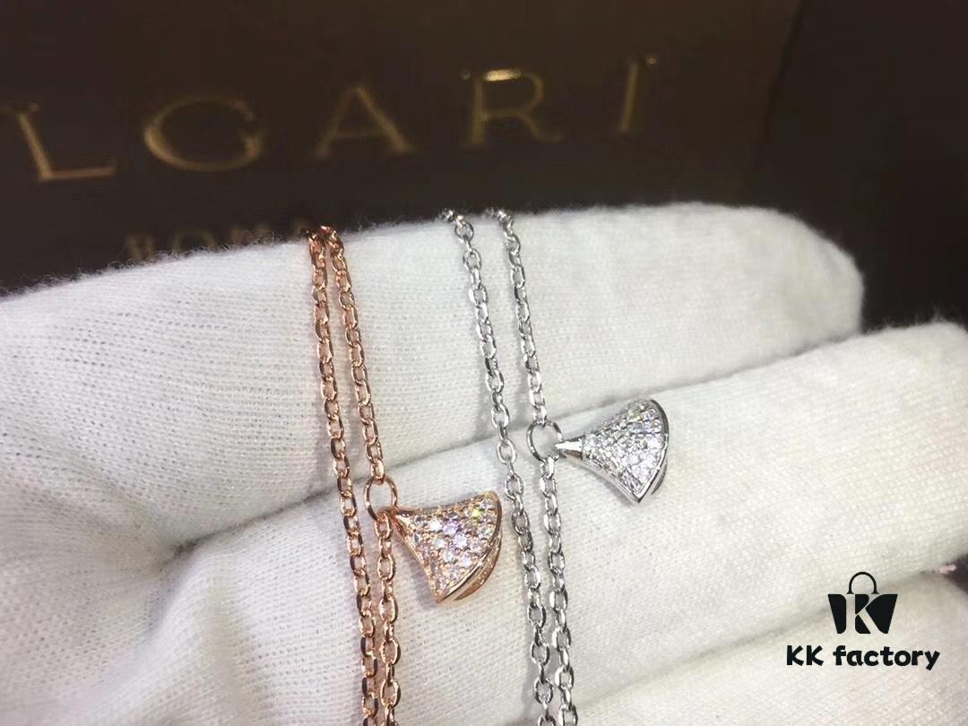 Top-Tier Replica BVLGARI Diva Series Fan-Shape Full Diamond Set: Dress Necklace, Bracelet, and Earrings - Luxury Custom Design in 18K Rose Gold/White Gold Plated Pure Silver with 925 Sterling Silver Anti-Allergy Ear Posts