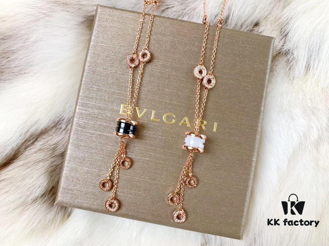 Bvlgari Black Ceramic Tassel Necklace in 925 Sterling Silver with 18K Gold Plating