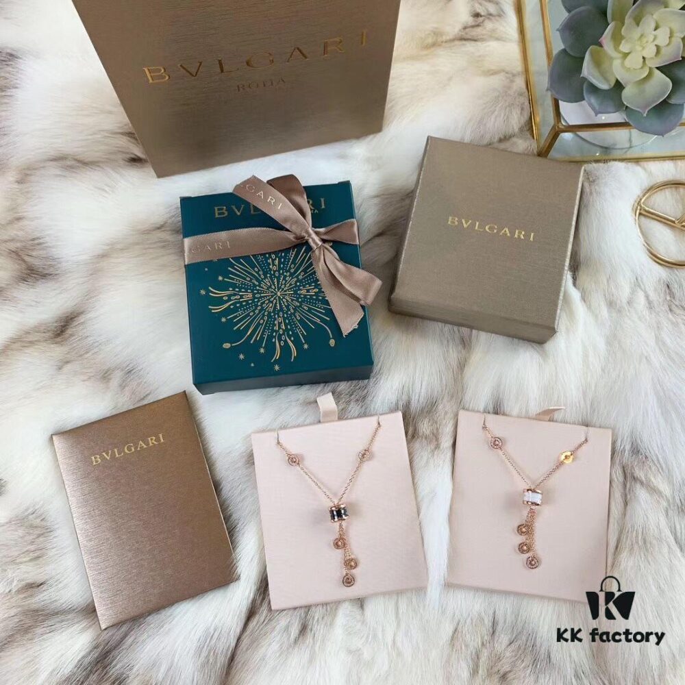 Bvlgari Black Ceramic Tassel Necklace in 925 Sterling Silver with 18K Gold Plating