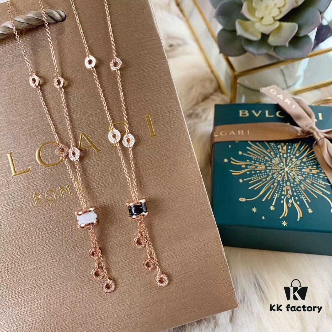 Bvlgari Black Ceramic Tassel Necklace in 925 Sterling Silver with 18K Gold Plating