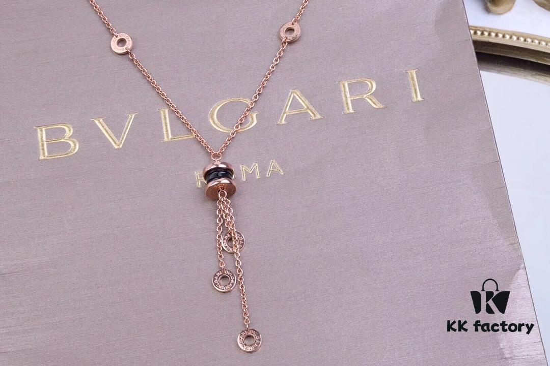Bvlgari Black Ceramic Tassel Necklace in 925 Sterling Silver with 18K Gold Plating