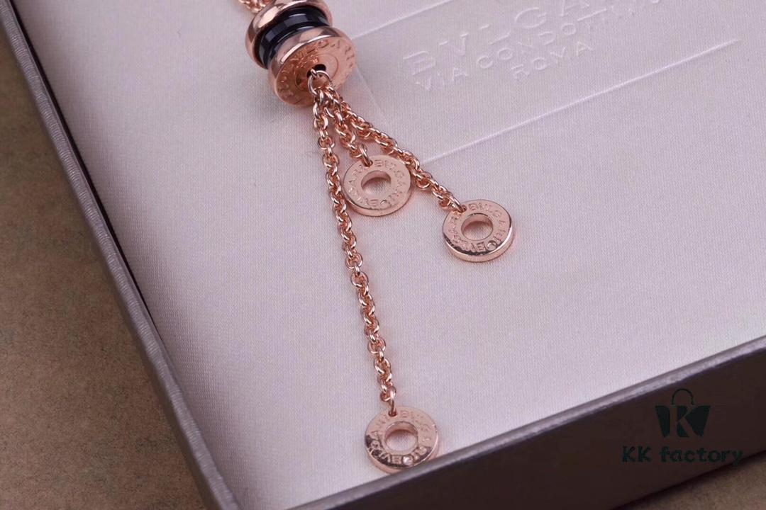 Bvlgari Black Ceramic Tassel Necklace in 925 Sterling Silver with 18K Gold Plating