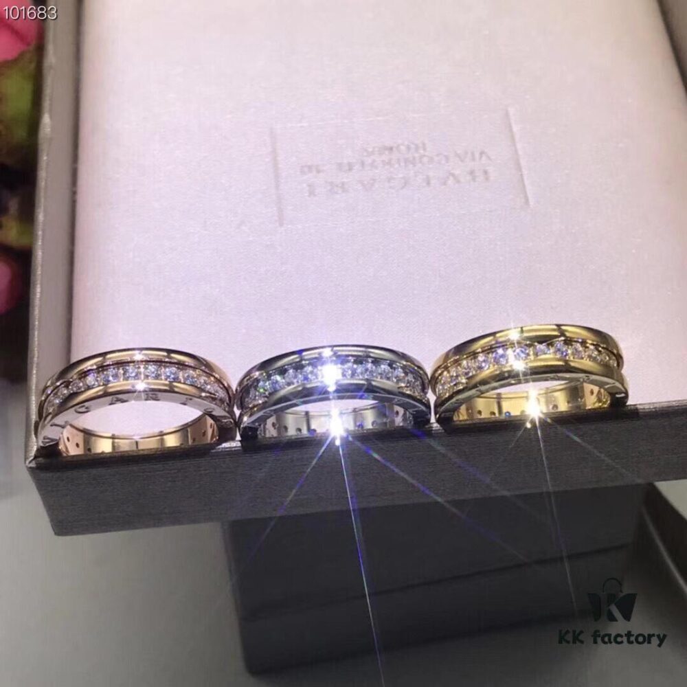BVLGARI Bulgari Classic Letter Full Diamond Ring, Highest Quality Version, Cabinet-Level Customization, Available in Rose Gold, White Gold, and Yellow Gold