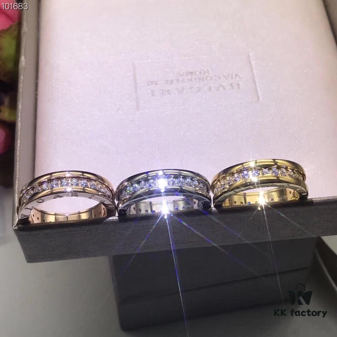 BVLGARI Bulgari Classic Letter Full Diamond Ring, Highest Quality Version, Cabinet-Level Customization, Available in Rose Gold, White Gold, and Yellow Gold