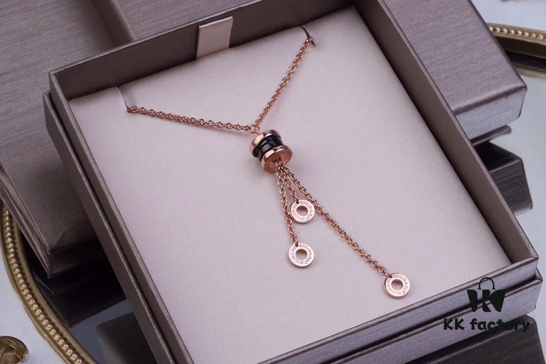 Bvlgari Black Ceramic Tassel Necklace in 925 Sterling Silver with 18K Gold Plating