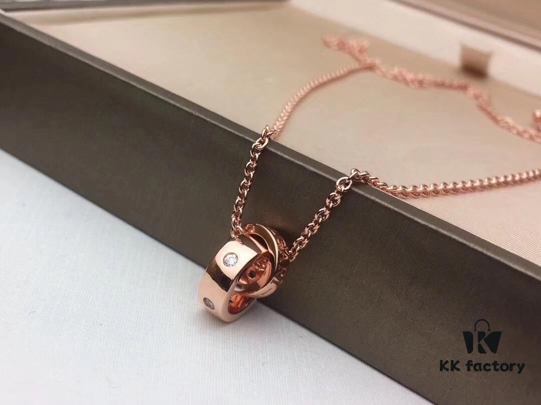 Bvlgari Double Ring Necklace ✈️ New Arrival CNC Craftsmanship White Diamond Double Ring Gemstone Necklace Summer Fresh Collection Latest Bestseller Comparable to Authentic Version