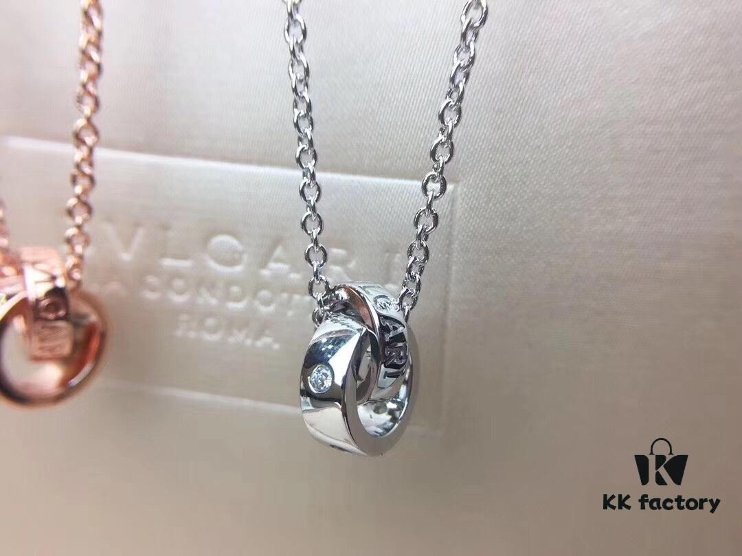 Bvlgari Double Ring Necklace ✈️ New Arrival CNC Craftsmanship White Diamond Double Ring Gemstone Necklace Summer Fresh Collection Latest Bestseller Comparable to Authentic Version