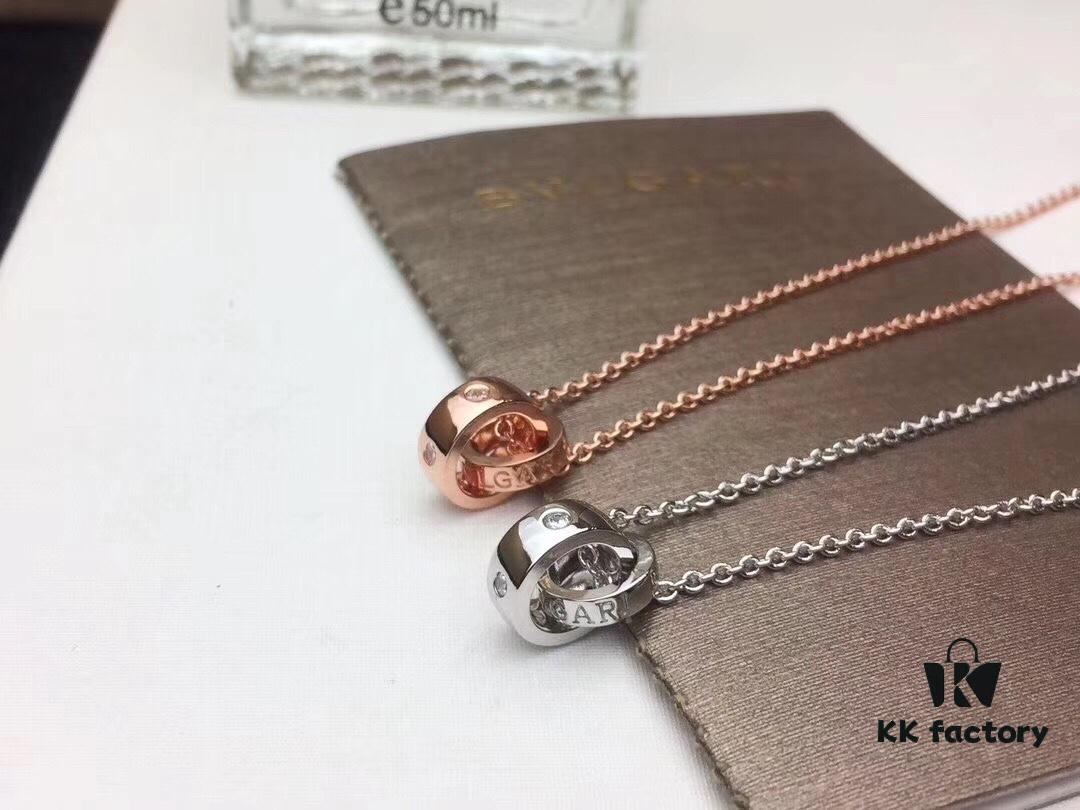 Bvlgari Double Ring Necklace ✈️ New Arrival CNC Craftsmanship White Diamond Double Ring Gemstone Necklace Summer Fresh Collection Latest Bestseller Comparable to Authentic Version