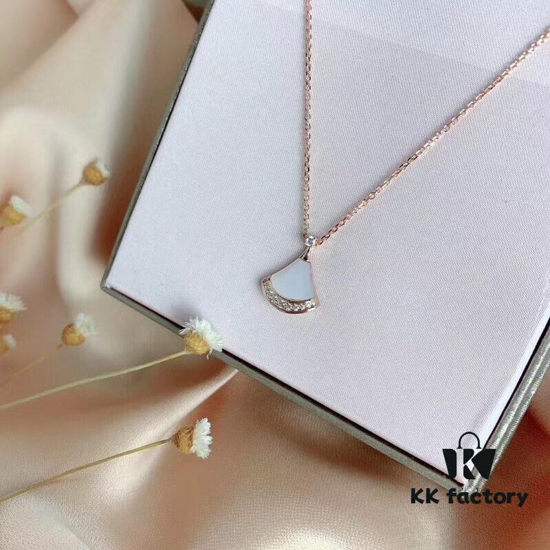 Bvlgari Silver Version Serpenti Necklace, 925 Sterling Silver with 18K Gold Vacuum Plating, Encrusted with Swarovski Crystals and Natural Mother of Pearl