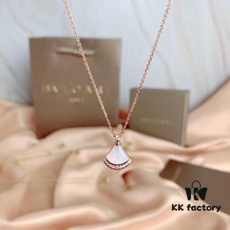 Bvlgari Silver Version Serpenti Necklace, 925 Sterling Silver with 18K Gold Vacuum Plating, Encrusted with Swarovski Crystals and Natural Mother of Pearl