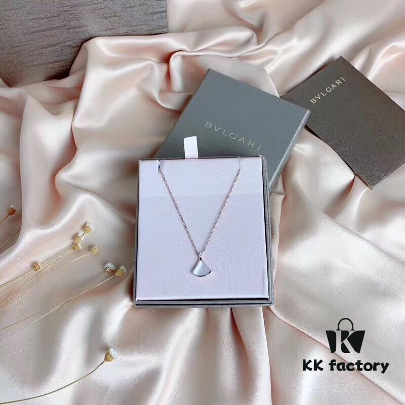 Bvlgari Silver Edition Pendant Necklace, 925 Sterling Silver with 18K Gold Plating and Natural Mother-of-Pearl