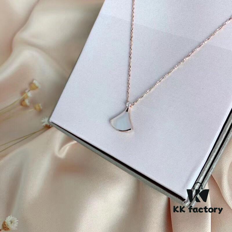 Bvlgari Silver Edition Pendant Necklace, 925 Sterling Silver with 18K Gold Plating and Natural Mother-of-Pearl