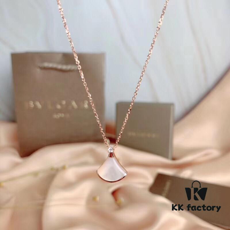 Bvlgari Silver Edition Pendant Necklace, 925 Sterling Silver with 18K Gold Plating and Natural Mother-of-Pearl