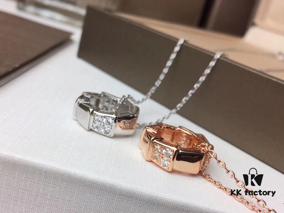 Bulgari BVLGARI 2019 Sexy Snake Bone Necklace with Diamond-Set Design, Premium Custom Craftsmanship, 18K Rose Gold and White Gold Plated Brass, Original Buckle Design