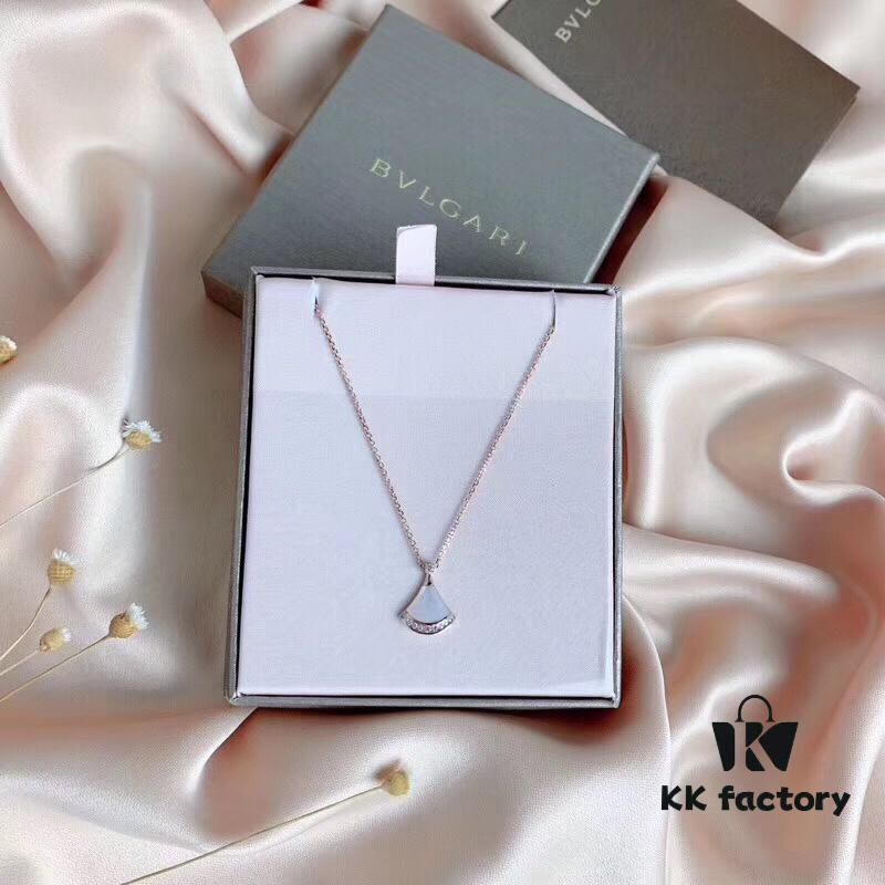 Bvlgari Silver Version Serpenti Necklace, 925 Sterling Silver with 18K Gold Vacuum Plating, Encrusted with Swarovski Crystals and Natural Mother of Pearl