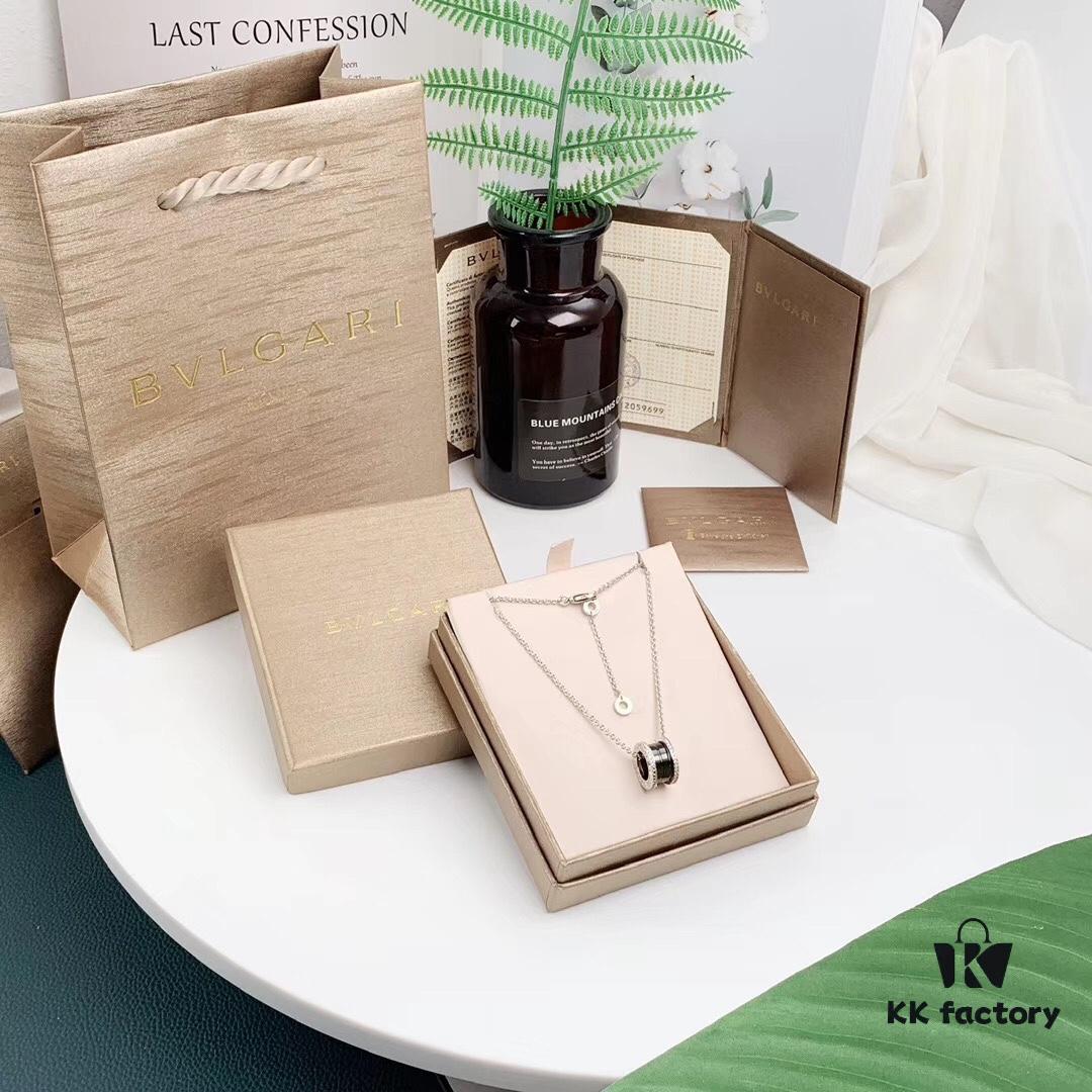 BVLGARI / B.zero1 Necklace with Iconic Spiral Design, Black Ceramic and Diamond-Paved Edges