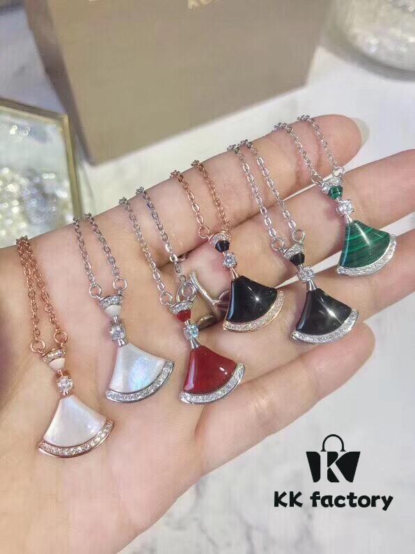 Bvlgari Silver Version Pendant Necklace, 925 Sterling Silver with 18K Gold Vacuum Plating, Set with Swarovski Crystals and Natural Mother of Pearl