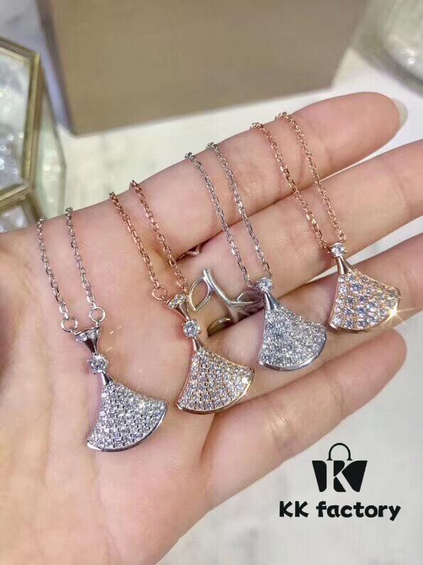 Bvlgari Silver Version Pendant Necklace, 925 Sterling Silver with 18K Gold Vacuum Plating, Set with Swarovski Crystals and Natural Mother of Pearl