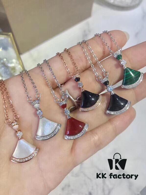 Bvlgari Silver Version Pendant Necklace, 925 Sterling Silver with 18K Gold Vacuum Plating, Set with Swarovski Crystals and Natural Mother of Pearl