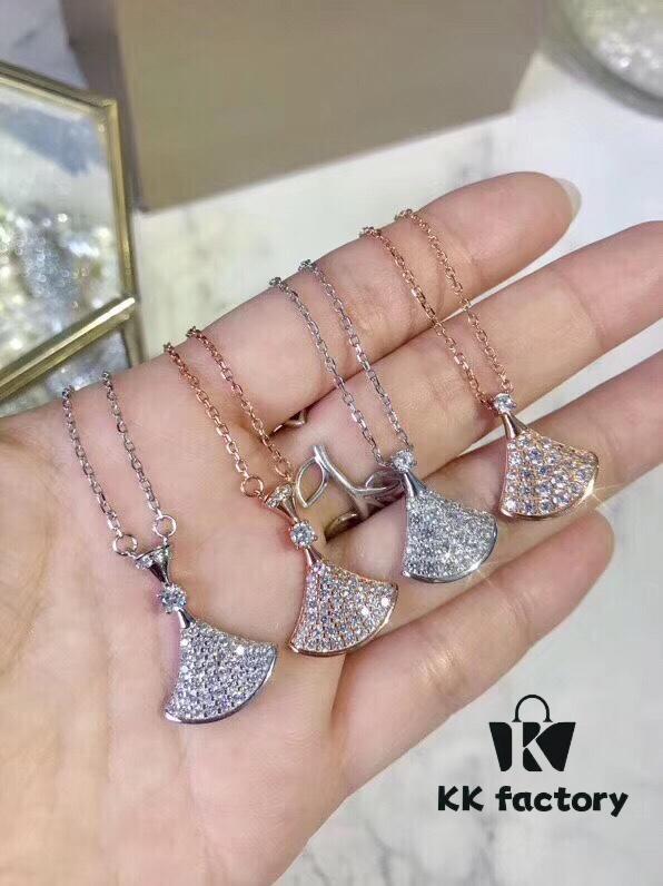 Bvlgari Silver Version Pendant Necklace, 925 Sterling Silver with 18K Gold Vacuum Plating, Set with Swarovski Crystals and Natural Mother of Pearl