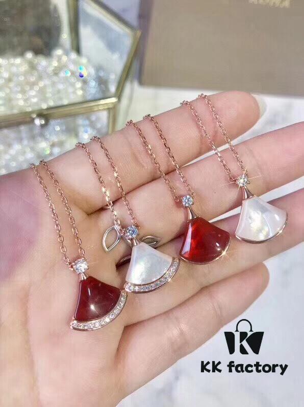 Bvlgari Silver Version Pendant Necklace, 925 Sterling Silver with 18K Gold Vacuum Plating, Set with Swarovski Crystals and Natural Mother of Pearl