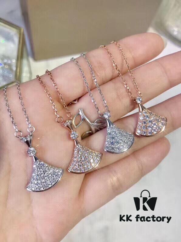 Bvlgari Silver Version Pendant Necklace, 925 Sterling Silver with 18K Gold Vacuum Plating, Set with Swarovski Crystals and Natural Mother of Pearl