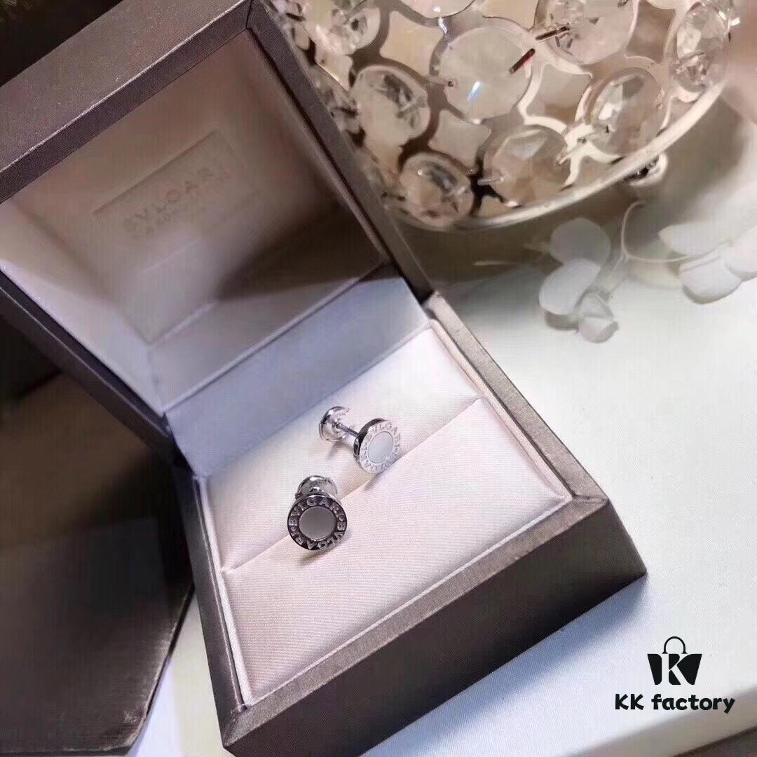 UFO Back Ear Studs [Proxy Purchase Version] BVLGARI Bulgari Classic Black and White Ceramic Earrings with Mother-of-Pearl and Onyx Inlay, Double-Sided Wearable Design