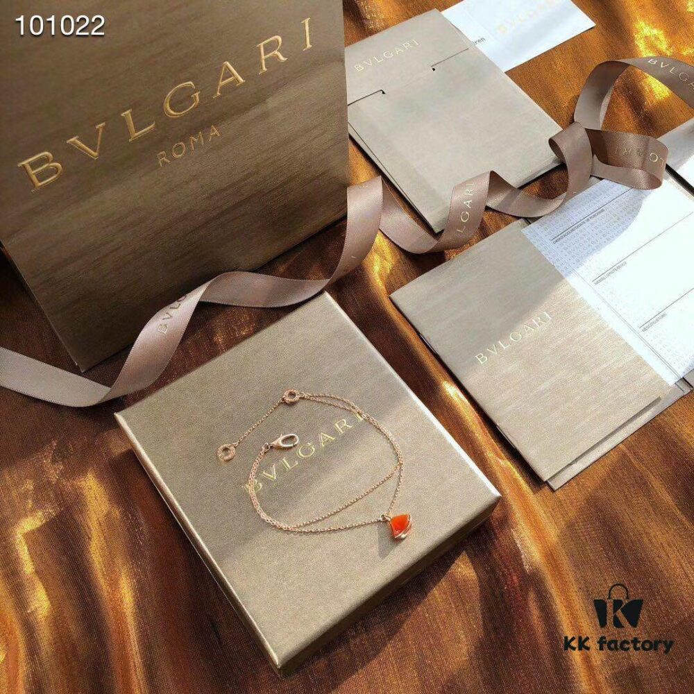 Bvlgari - Little Dress Bracelet, Exquisite 925 Sterling Silver with 18K Rose Gold Plating, Inlaid with Natural Mother of Pearl and Red Carnelian