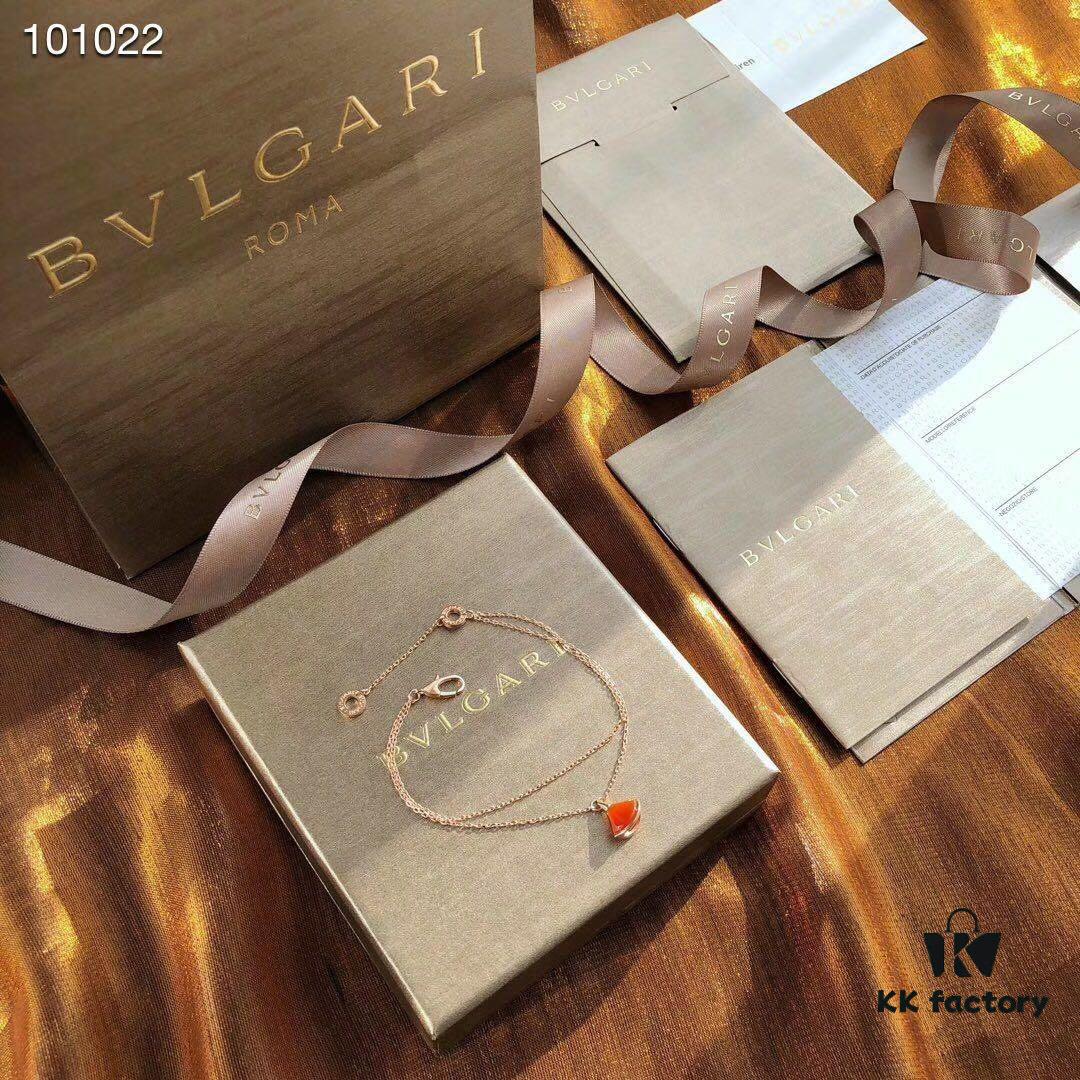 Bvlgari - Little Dress Bracelet, Exquisite 925 Sterling Silver with 18K Rose Gold Plating, Inlaid with Natural Mother of Pearl and Red Carnelian