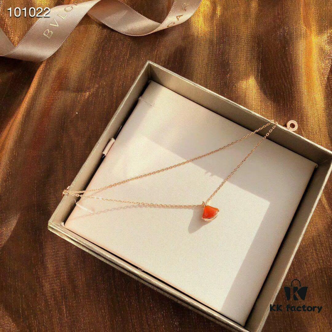 Bvlgari - Little Dress Bracelet, Exquisite 925 Sterling Silver with 18K Rose Gold Plating, Inlaid with Natural Mother of Pearl and Red Carnelian