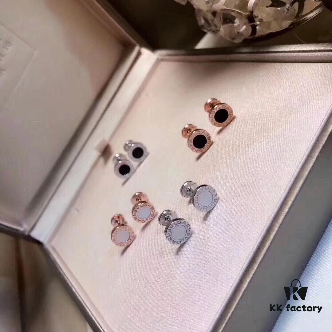 UFO Back Ear Studs [Proxy Purchase Version] BVLGARI Bulgari Classic Black and White Ceramic Earrings with Mother-of-Pearl and Onyx Inlay, Double-Sided Wearable Design