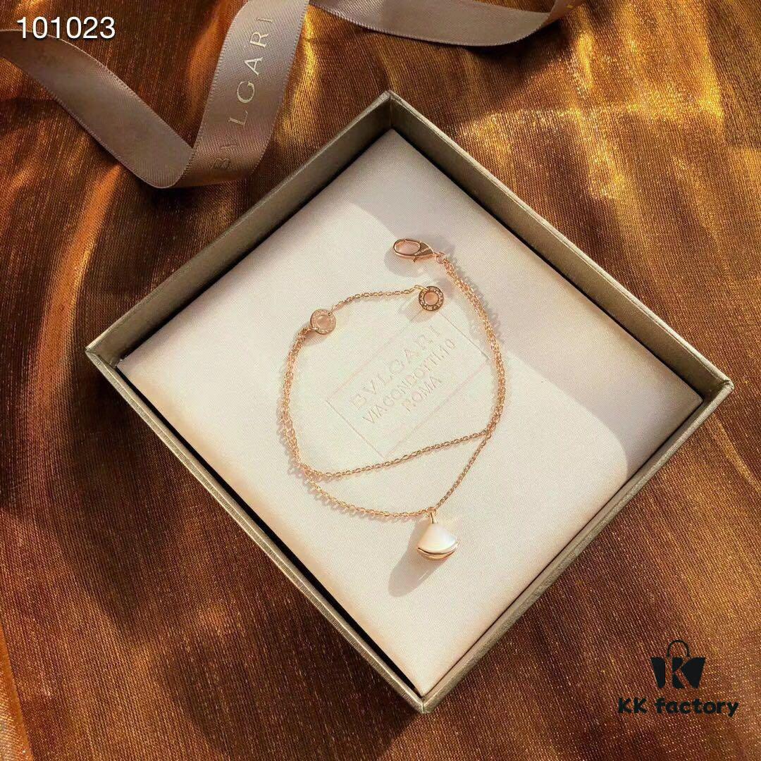 Bvlgari - Little Dress Bracelet, Exquisite 925 Sterling Silver with 18K Rose Gold Plating, Inlaid with Natural Mother of Pearl and Carnelian, Two Colors Available