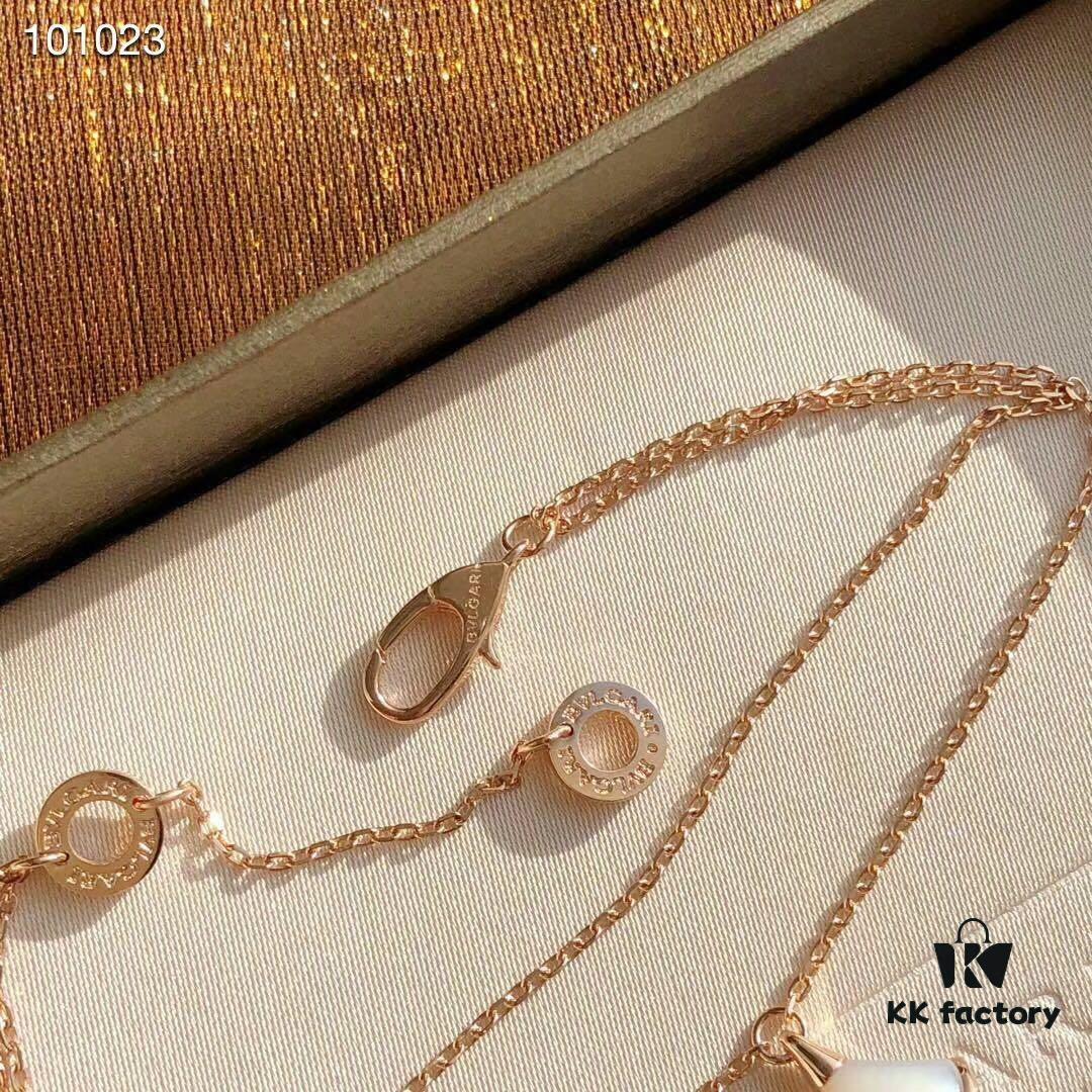 Bvlgari - Little Dress Bracelet, Exquisite 925 Sterling Silver with 18K Rose Gold Plating, Inlaid with Natural Mother of Pearl and Carnelian, Two Colors Available