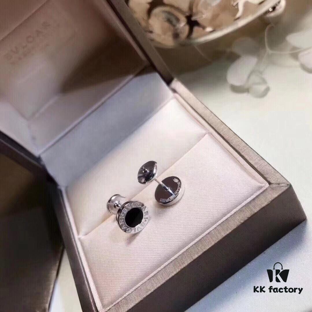 UFO Back Ear Studs [Proxy Purchase Version] BVLGARI Bulgari Classic Black and White Ceramic Earrings with Mother-of-Pearl and Onyx Inlay, Double-Sided Wearable Design