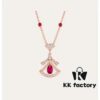Bvlgari Diva Series Necklace, Same as Wang Ou's Style, Red Diamond, Hollow-out Dress Design, Premium German Imported S925 Sterling Silver with Thick Gold Plating