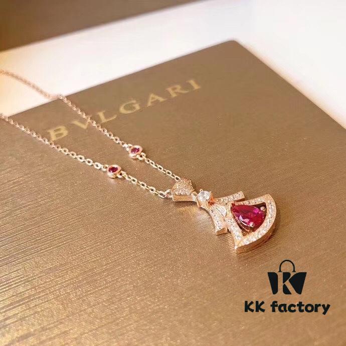 Bvlgari Diva Series Necklace, Same as Wang Ou's Style, Red Diamond, Hollow-out Dress Design, Premium German Imported S925 Sterling Silver with Thick Gold Plating