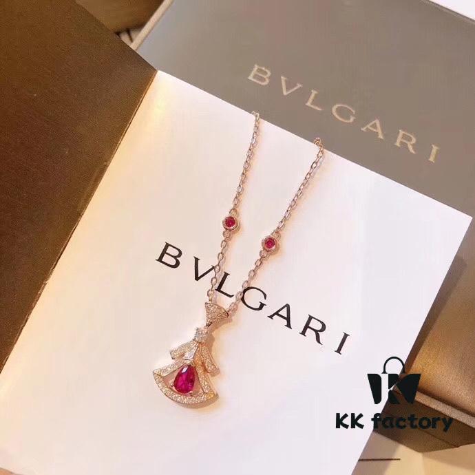 Bvlgari Diva Series Necklace, Same as Wang Ou's Style, Red Diamond, Hollow-out Dress Design, Premium German Imported S925 Sterling Silver with Thick Gold Plating