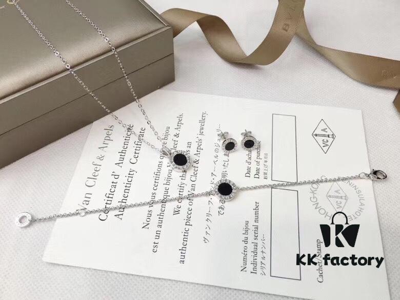 BVLGARI Bulgari Classic Reversible Toggle Necklace Ring Earrings Bracelet Set | Pearl Inlay and Onyx | Flip Design in Black and White | Premium Gold-Plated 18K Quality