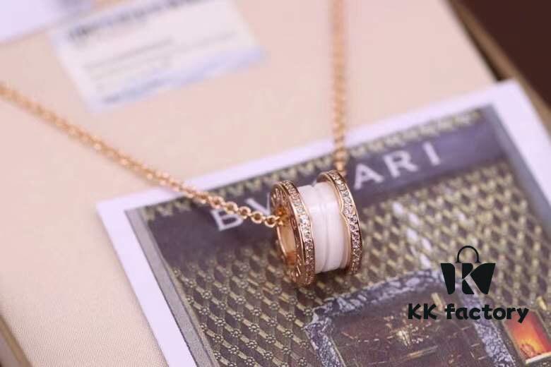 Bvlgari B.zero1 Pink Gold Full Diamond White Ceramic Necklace