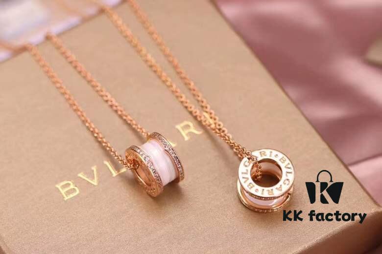 Bvlgari B.zero1 Pink Gold Full Diamond White Ceramic Necklace