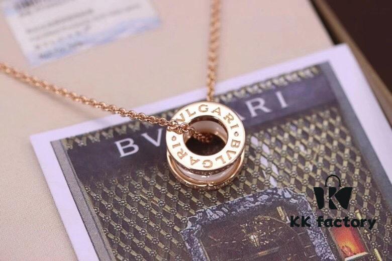 Bvlgari B.zero1 Pink Gold Full Diamond White Ceramic Necklace