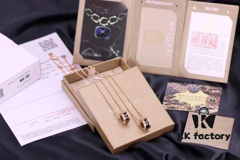 Bvlgari Sterling Silver Full Diamond Rose Gold Black Ceramic Necklace